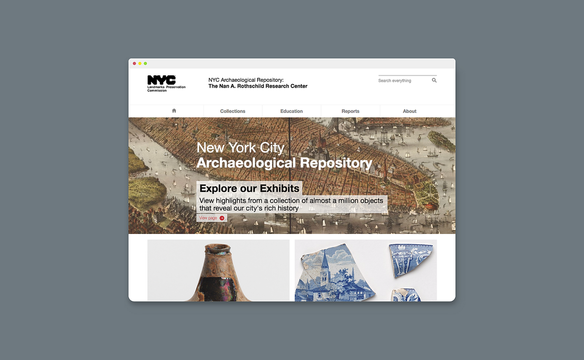 Image of the NYC Archaeology Repository navigation menu design.