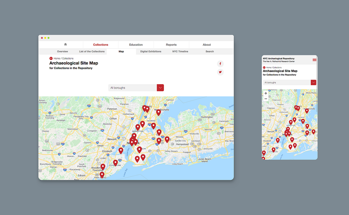 Image showcasing the Map feature on the NYC Archaeology Repository website.