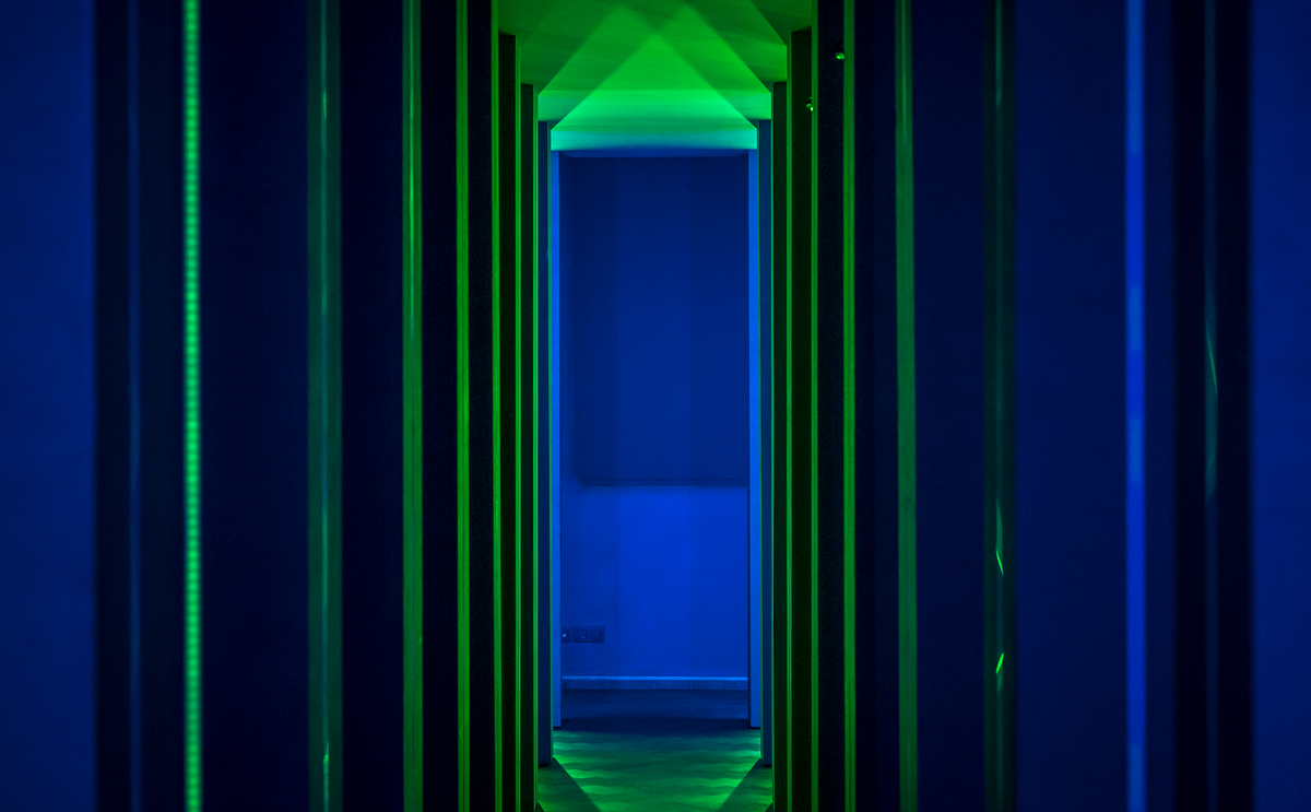 Image of Blue and green hallway, Art installation at DIVA, Antwerp.